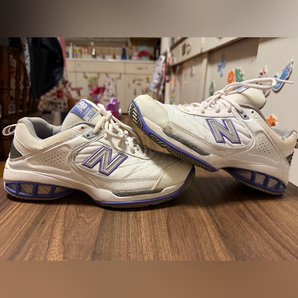 Women’s New Balance Cream and Purple Sneakers